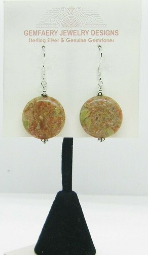 Sterling Silver Natural EPIDOTE Gemstone Dangle Earrings #8106...Handmade USA - Picture 3 of 6