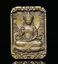6.8CM Da Qing Pure Bronze Kwan-yin Guan Yi Boddhisattva Goddess Amulet Pendant