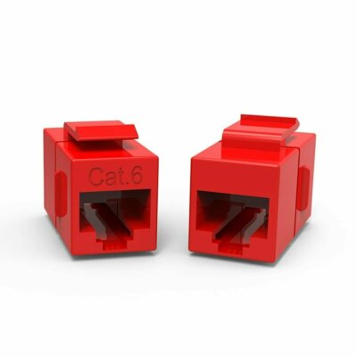 2 x CAT6 Keystone Ethernet RJ45 Network Coupler Cable Wall Plate Extender Red