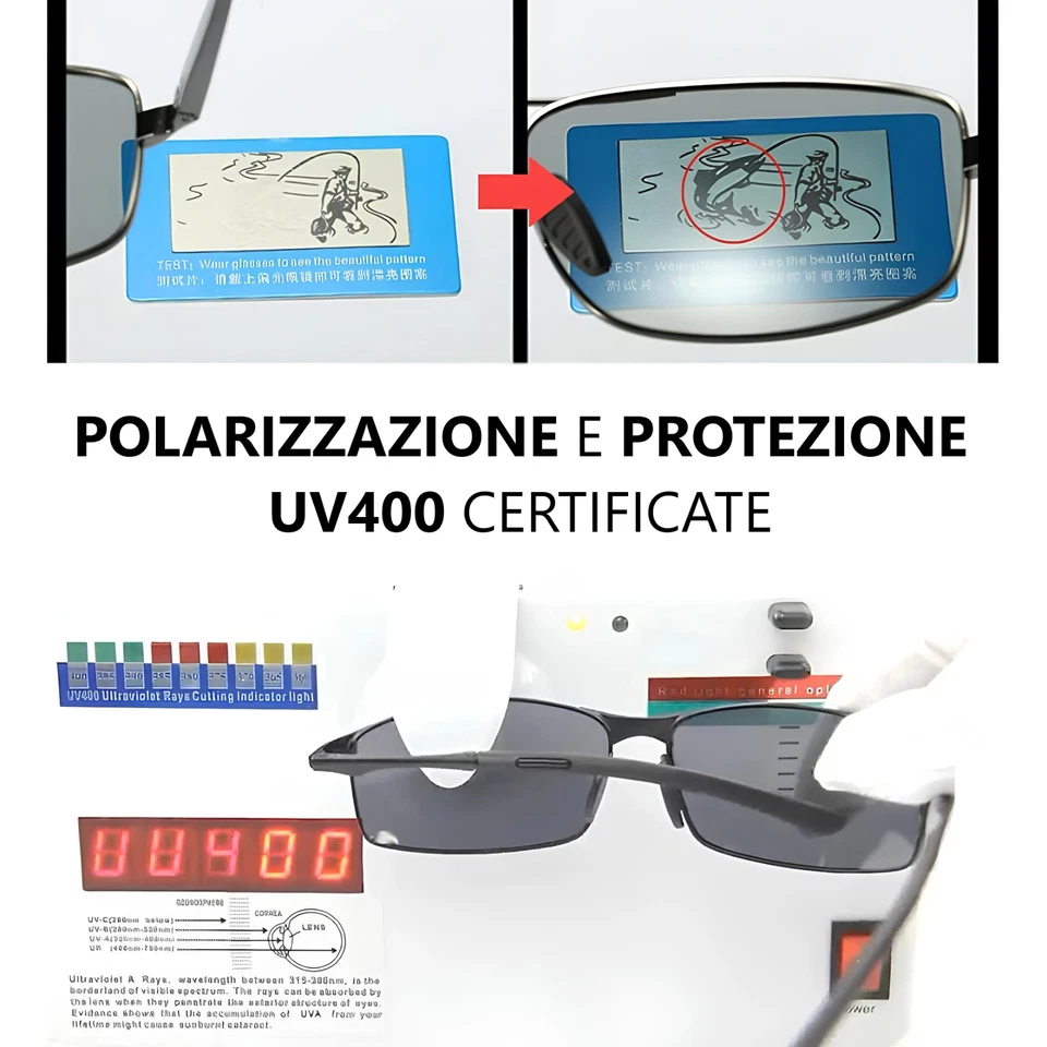 Occhiali da Sole Ultra Leggeri da Uomo Rettangolari Polarizzati Protezione UV - Immagine 3 di 4