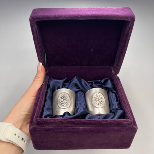 Pair Vintage Sterling Silver 925 Vodka Shot Cups Engraved Marked in Org Box 80g