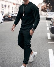 Men's Full Size Round Neck Long Sleeve Top and Pants Set Plus Size