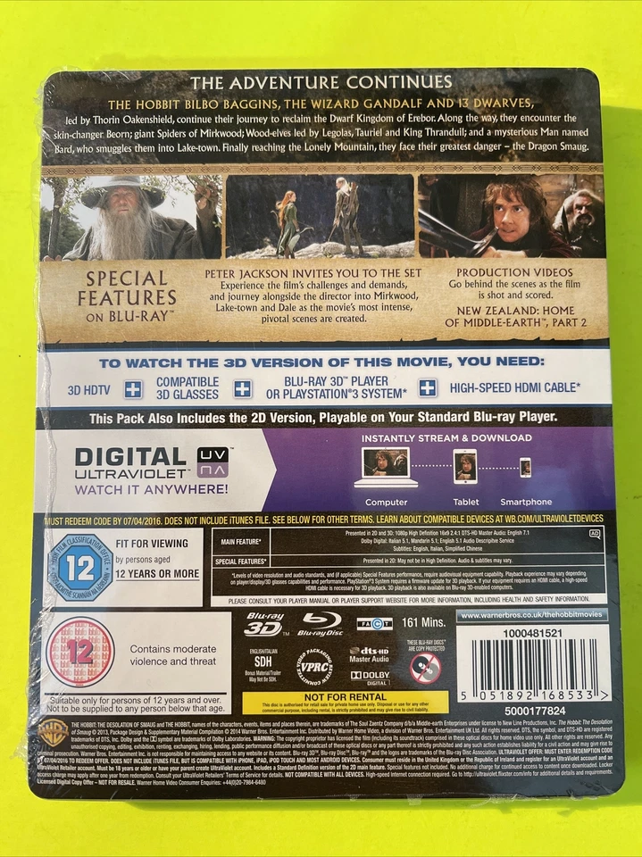 The Hobbit Desolation of Smaug ~ 2D + 3D UK Blu ray Steelbook NEW STILL SEALED - Image 2 of 3