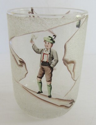 VINTAGE~CLEAR ACID ETCHED ART GLASS TUMBLER DECORATED w/SWISS YODELER~FINE  | eBay