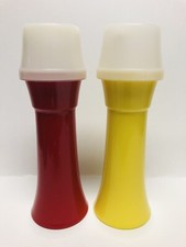 Vintage Tupperware Ketchup And Mustard Yellow Red Pump Dispensers With Caps