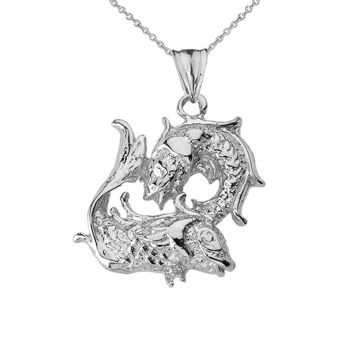 Solid White Gold 14k Pisces Pendant 