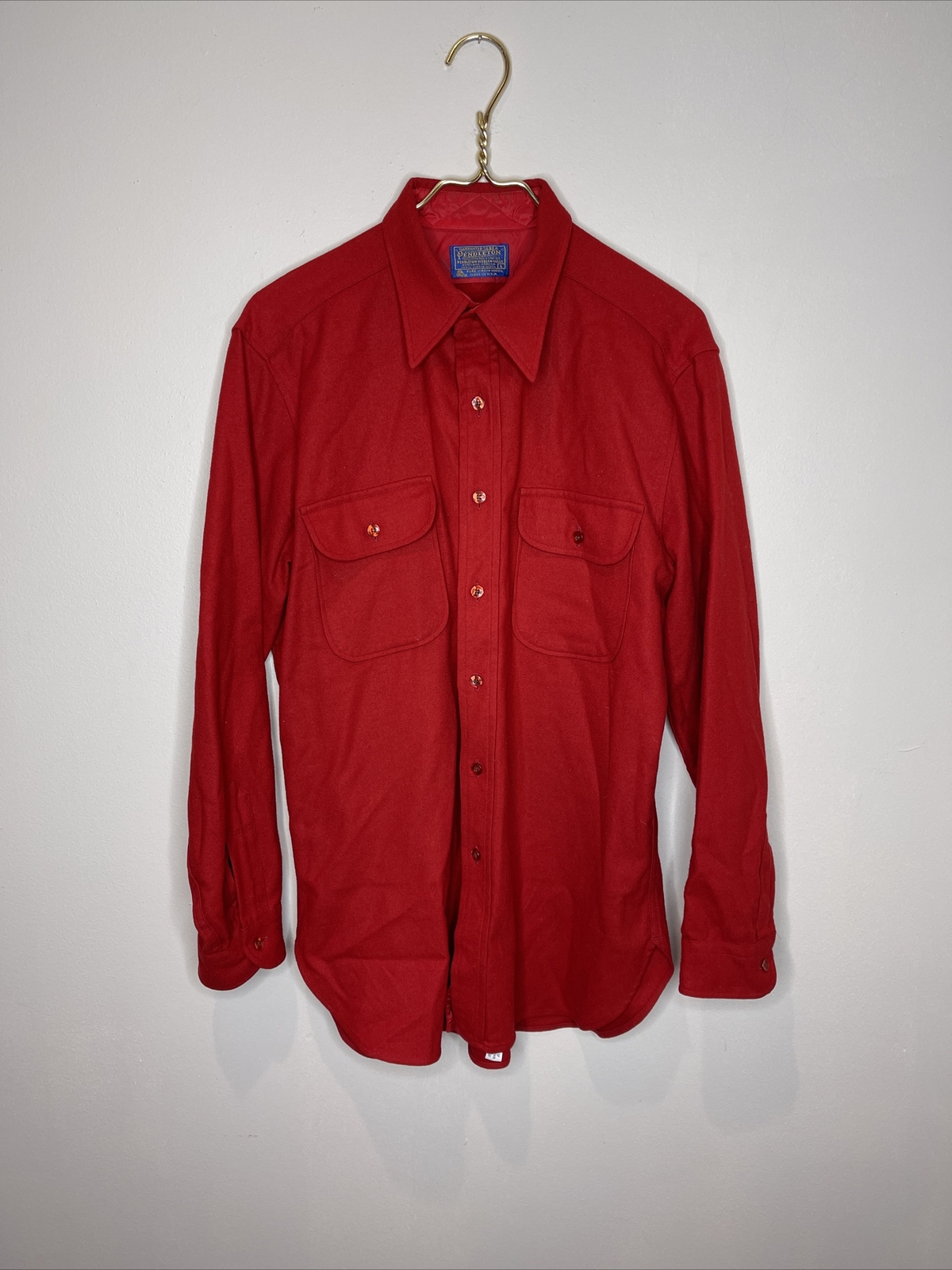 Mens Vintage Pendleton Solid Red Wool Long Sleeve… - image 1