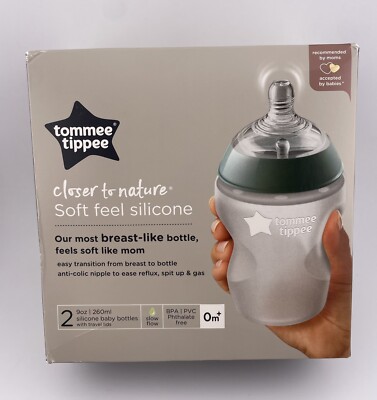 Tommee Tippee Closer To Nature Soft Feel Silcone (2) 9oz. Bottles Slow Flow Om+