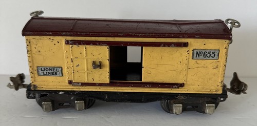 LIONEL O SCALE LINES 655 YELLOW AND BROWN BOX CAR SLIDING DOORS PRE WAR 1939 USA - Picture 20 of 20