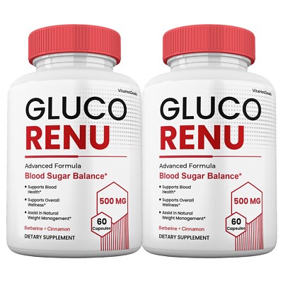 Gluco Renu Capsules, Max Strength Formula, GlucoRenu Blood Supplement (2 Pack)