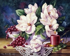 Ceramic Backsplash Tile Mural Floral Kitchen/Bathroom - Magnolias and Candle