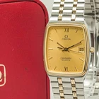 New Listing*Vintage 1980s w/Case* OMEGA Seamaster Cal.1430 Quartz Gold Roman Tank 28mm Men