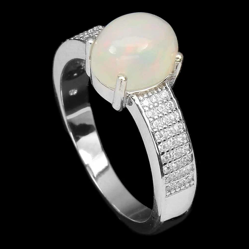 Anello in argento sterling 925 opale di fuoco ovale 9x7 mm gemma gioielli 8 - Immagine 2 di 4