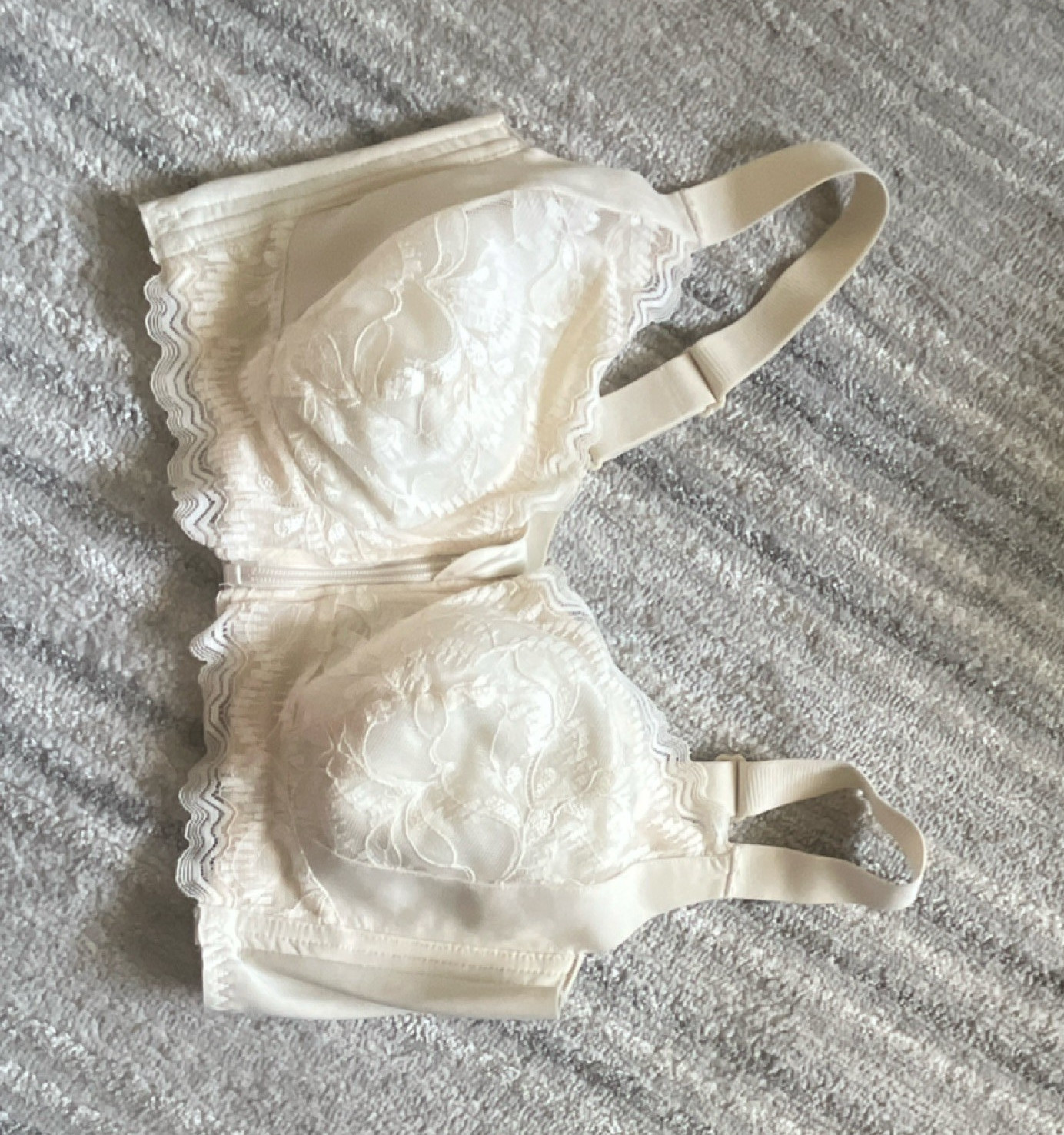 Lace Bralette Bra Set Ivory Beige Floral Embroidery Adjustable Wireless-image