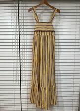 ASOS Yellow Striped Linen Blend Tie Back Maxi Dress Size US 6 Summer Cottagecore