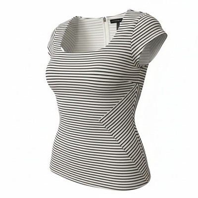 White House Black Market Striped Jacquard Bodice Top Square Neck Zipper Size 2