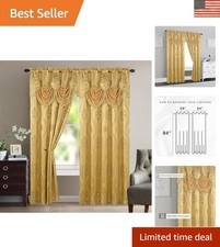 Sophisticated Gold Jacquard Look Curtain Panels with Valance - 54x84 Set of 2