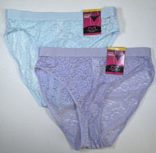 Maidenform Pure Comfort Stretch Lace Hi-Leg Bikini Panties M/6 Blue Purple 2 PK