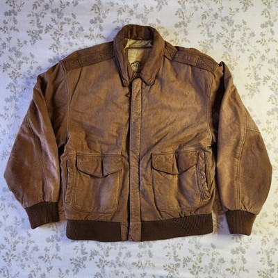 Vintage Global Identity GIII Leather Aviator Bomber Jacket Men M Map Lined Brown