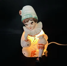 Vintage Clown Night Light Porcelain Sitting Clown Wearing Polka Dots Table Lamp
