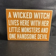 Wood Sign “A Witch Lives Here With Her…” 5x7 Inches. Quill To Paper By Sixtrees