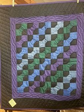 34x38 Amish Hand Stitched Bow Tie Quilt