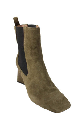 Pollini Women's Suede Block Heel Pull-On Ankle Boots Green Size 9