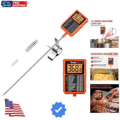 Waterproof Digital Candy Thermometer with Pot Clip, 10'' Long Probe Instant Re...