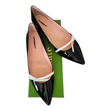 Kate Spade Delilah Patent Leather Flats Black White Pointed Toe Size 9 New