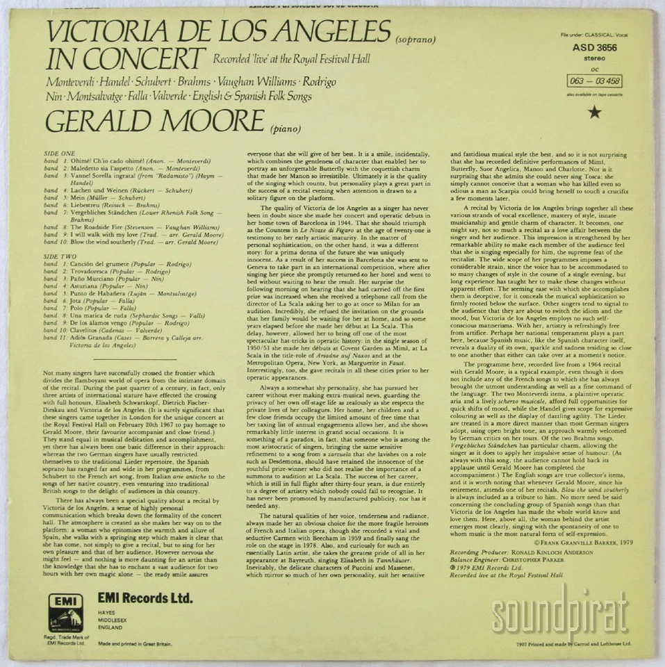HMV UK ED.1 ASD 3656 VICTORIA DE LOS ANGELES iIN CONCERT AS NEW - Image 3 of 4
