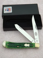 UTICA USA  2 BLADE TRAPPER KNIFE  GREEN    BONE  NEW IN THE BOX  UTK WARRANTED