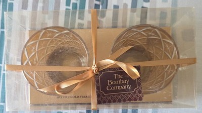 The Bombay Company Set Of 2 Gold Star Etched Glass Tealight Candle Holders