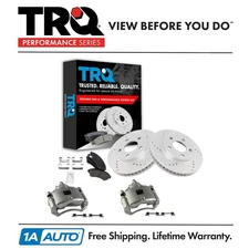 TRQ Front Brake Calipers Ceramic Pads & Drilled Rotors Fits 00-03 Bonneville