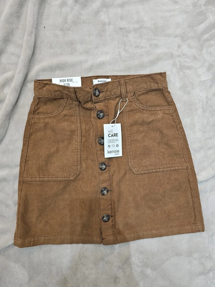 Falda Kensie Jeans Marrón Pana Abotonada Para Mujer Talla 2/26 Informal Foto 4 de 4