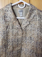 Chico s Metallic Tandie Gold Jacquard blazer size 2 One Button Closure Fancy