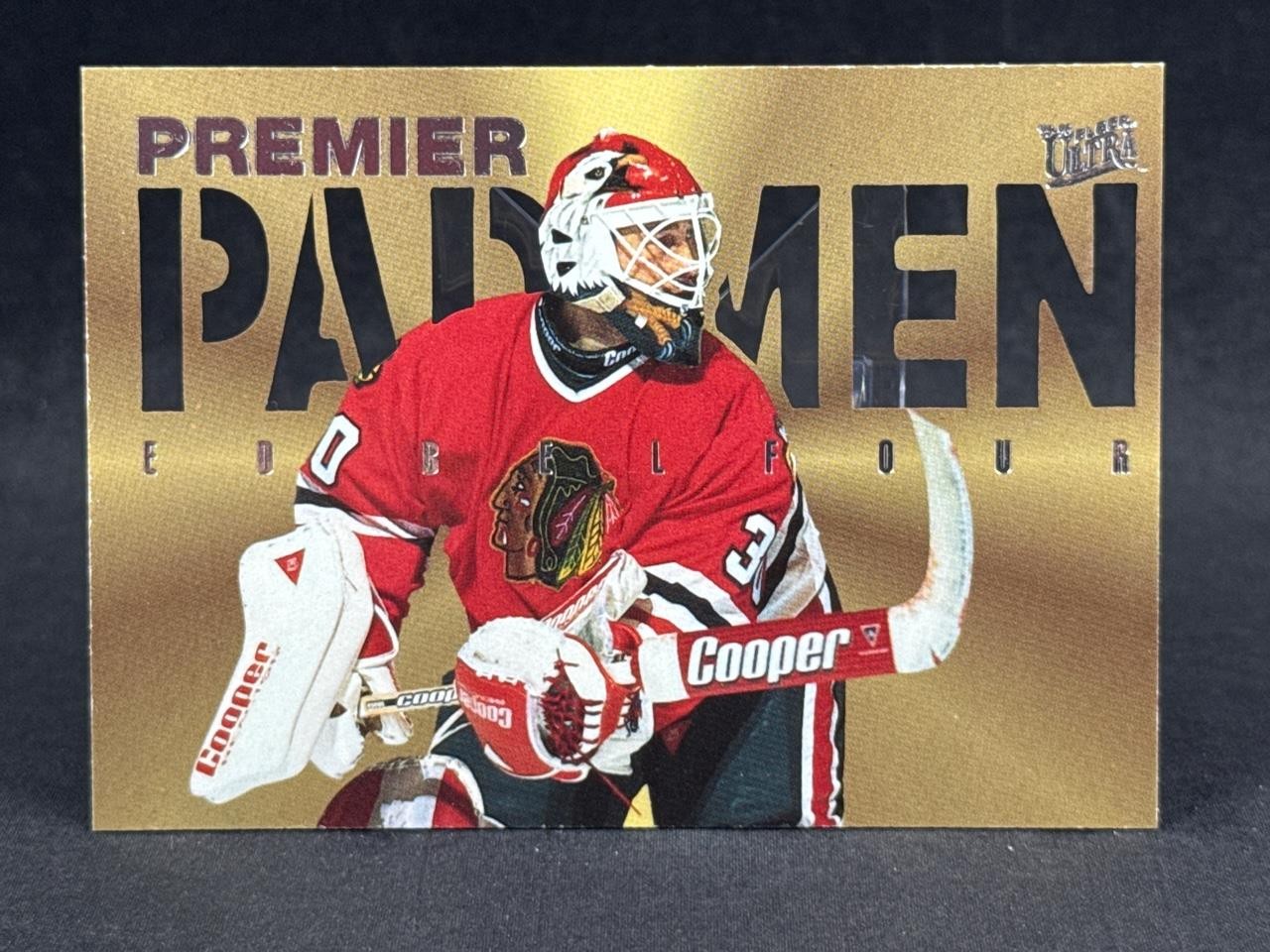 1995-96 FLEER ULTRA HOCKEY ED BELFOUR #1 PREMIER PAD MEN DIE-CUT SP BLACKHAWKS