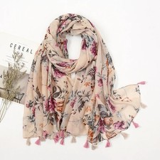 Floral Tassel Scarf Women Cotton Viscose Beach Shawl 180x90cm/70.9  35.4 inch