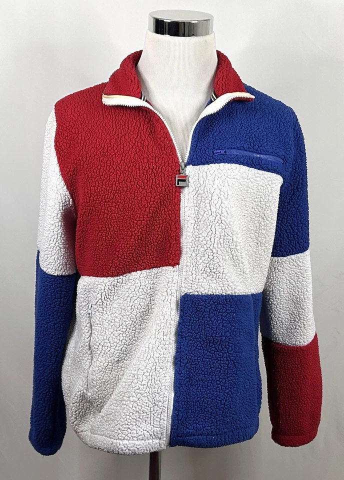 Chaqueta polar FILA pequeña vintage cremallera completa rojo blanco azul bloque de color hechizo Foto 3 de 4