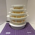 RARE PYREX ORANGE/PUMPKIN AMISH BUTTERPRINT CINDERELLA MIXING BOWL SET 441-444