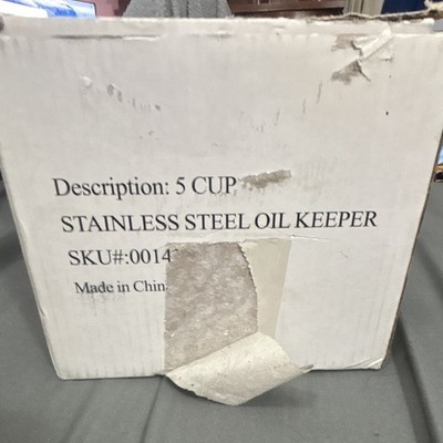Stainless Steel 5 Cup Oil Keeper Canister w/ Lid & Strainer Insert, Silver