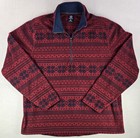 Lands End 1/4 Zip Fleece Sweater Size XL Red Pull Over Southwestern Snowflakes