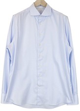 SUITSUPPLY Men's Formal Shirt 43/17 Extra Slim Blue Cotton Striped Twill 