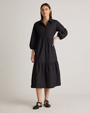 Quince Women 100% Organic Cotton Poplin Midi Tunic Dress Black L