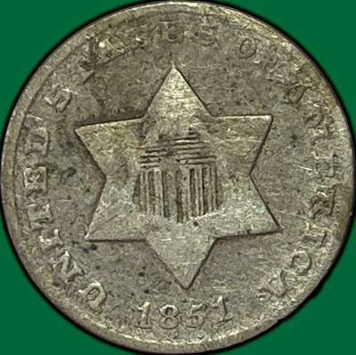 1851-O Three Cent Silver Trime Very Good VG Coin #40762