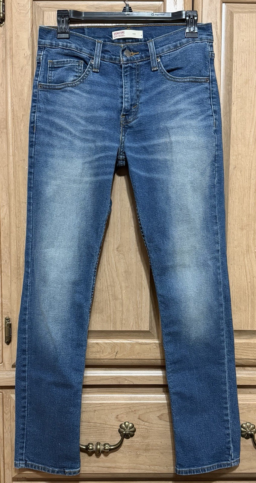 Signature by Levi Strauss Slim Jeans Women Size W28 L30 Stretch Blue Distressed