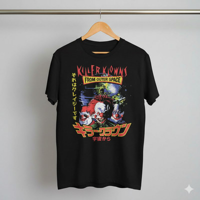 Retro Sci Fi Horror Clown Movie Style Graphic T Shirt Unisex Black - T632