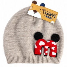 TIANYI Infant Beanie Hat Taupe Red Polka Dot M Applique Thick Knit Cotton NWT