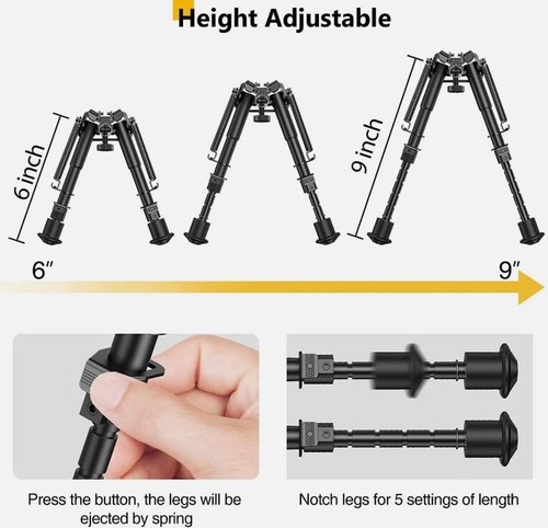 Bipieds réglables pour fusil entièrement en métal style Harris 6-9 pouces avec support adaptateur Mlok - Photo 7/12