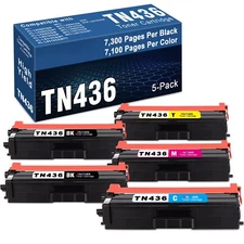 5PK TN436 Super High Yield Toner Set 2BK/C/Y/M for Brother Printers