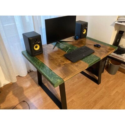 Green Epoxy Resin Computer Desk Modern Epoxy Furniture For Home Decor